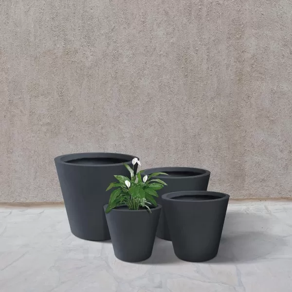 Kante 18.3", 15.3" and 12.4" D Cylindrical Charcoal Finish Lightweight Concrete Modern Planters  Outdoor Indoor Large Planter Pots with Drainage Holes for Patio, Backyard, Living Room