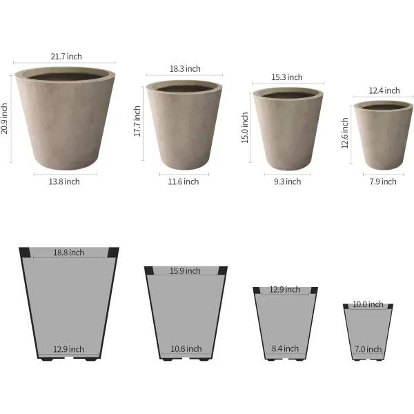 Kante 18.3", 15.3" and 12.4" D Cylindrical Charcoal Finish Lightweight Concrete Modern Planters  Outdoor Indoor Large Planter Pots with Drainage Holes for Patio, Backyard, Living Room