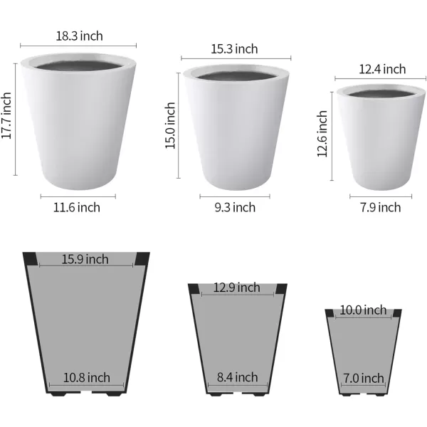 Kante 18.3", 15.3" and 12.4" D Cylindrical Charcoal Finish Lightweight Concrete Modern Planters  Outdoor Indoor Large Planter Pots with Drainage Holes for Patio, Backyard, Living Room