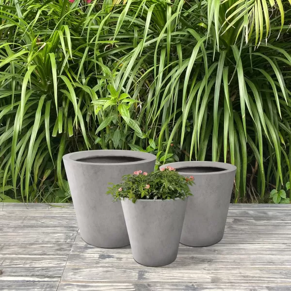 Kante 18.3", 15.3" and 12.4" D Cylindrical Charcoal Finish Lightweight Concrete Modern Planters  Outdoor Indoor Large Planter Pots with Drainage Holes for Patio, Backyard, Living Room