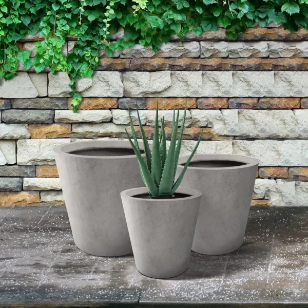 Kante 18.3", 15.3" and 12.4" D Cylindrical Charcoal Finish Lightweight Concrete Modern Planters  Outdoor Indoor Large Planter Pots with Drainage Holes for Patio, Backyard, Living Room