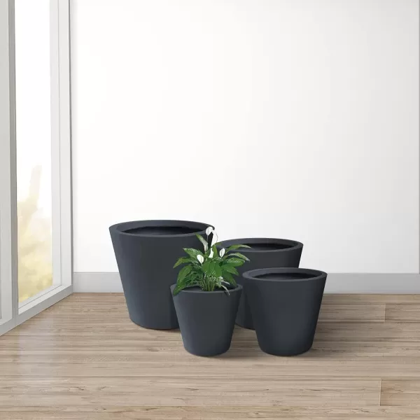 Kante 18.3", 15.3" and 12.4" D Cylindrical Charcoal Finish Lightweight Concrete Modern Planters  Outdoor Indoor Large Planter Pots with Drainage Holes for Patio, Backyard, Living Room