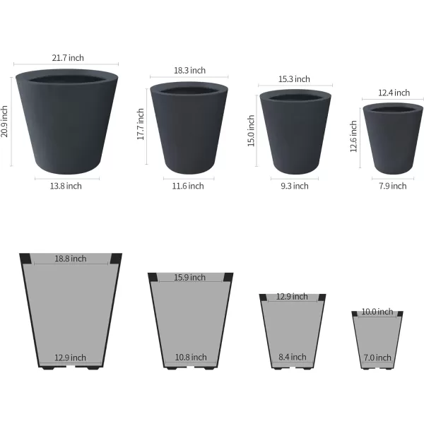 Kante 18.3", 15.3" and 12.4" D Cylindrical Charcoal Finish Lightweight Concrete Modern Planters  Outdoor Indoor Large Planter Pots with Drainage Holes for Patio, Backyard, Living Room