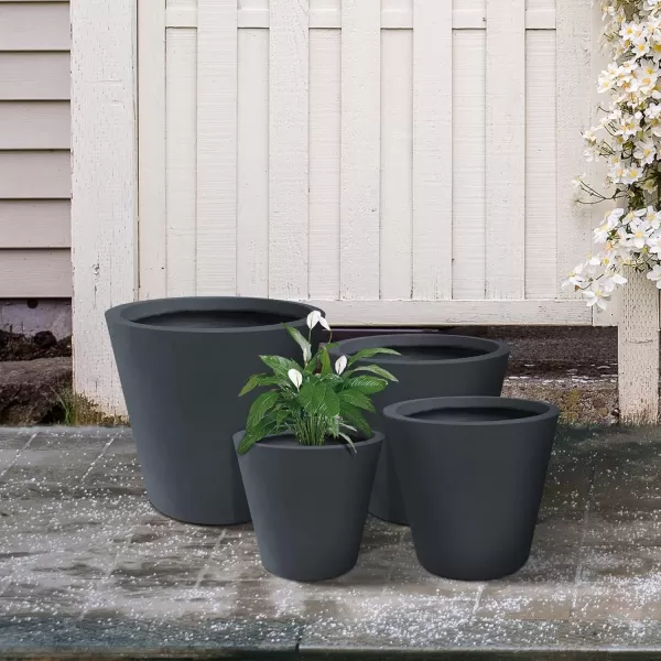 Kante 18.3", 15.3" and 12.4" D Cylindrical Charcoal Finish Lightweight Concrete Modern Planters  Outdoor Indoor Large Planter Pots with Drainage Holes for Patio, Backyard, Living Room