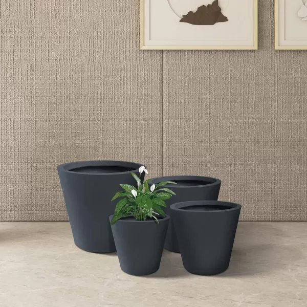 Kante 18.3", 15.3" and 12.4" D Cylindrical Charcoal Finish Lightweight Concrete Modern Planters  Outdoor Indoor Large Planter Pots with Drainage Holes for Patio, Backyard, Living Room
