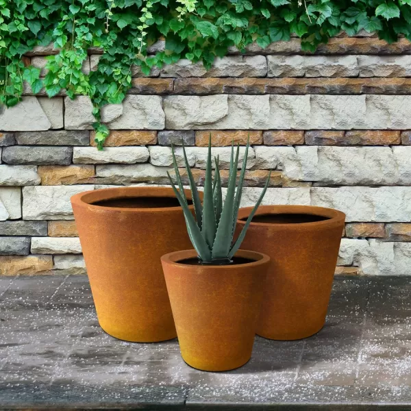 Kante 18.3", 15.3" and 12.4" D Cylindrical Charcoal Finish Lightweight Concrete Modern Planters  Outdoor Indoor Large Planter Pots with Drainage Holes for Patio, Backyard, Living Room
