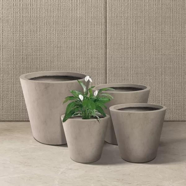 Kante 18.3", 15.3" and 12.4" D Cylindrical Charcoal Finish Lightweight Concrete Modern Planters  Outdoor Indoor Large Planter Pots with Drainage Holes for Patio, Backyard, Living Room