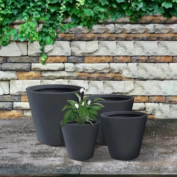 Kante 18.3", 15.3" and 12.4" D Cylindrical Charcoal Finish Lightweight Concrete Modern Planters  Outdoor Indoor Large Planter Pots with Drainage Holes for Patio, Backyard, Living Room
