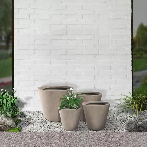 Kante 18.3", 15.3" and 12.4" D Cylindrical Charcoal Finish Lightweight Concrete Modern Planters  Outdoor Indoor Large Planter Pots with Drainage Holes for Patio, Backyard, Living Room