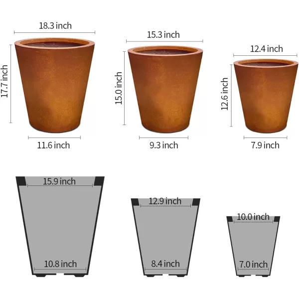 Kante 18.3", 15.3" and 12.4" D Cylindrical Charcoal Finish Lightweight Concrete Modern Planters  Outdoor Indoor Large Planter Pots with Drainage Holes for Patio, Backyard, Living Room
