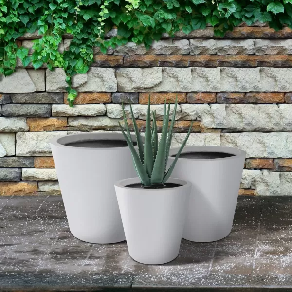 Kante 18.3", 15.3" and 12.4" D Cylindrical Charcoal Finish Lightweight Concrete Modern Planters  Outdoor Indoor Large Planter Pots with Drainage Holes for Patio, Backyard, Living Room