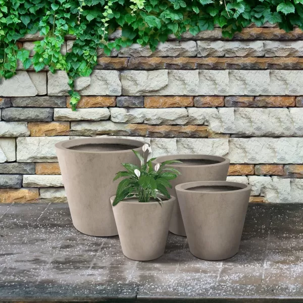 Kante 18.3", 15.3" and 12.4" D Cylindrical Charcoal Finish Lightweight Concrete Modern Planters  Outdoor Indoor Large Planter Pots with Drainage Holes for Patio, Backyard, Living Room