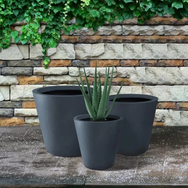 Kante 18.3", 15.3" and 12.4" D Cylindrical Charcoal Finish Lightweight Concrete Modern Planters  Outdoor Indoor Large Planter Pots with Drainage Holes for Patio, Backyard, Living Room