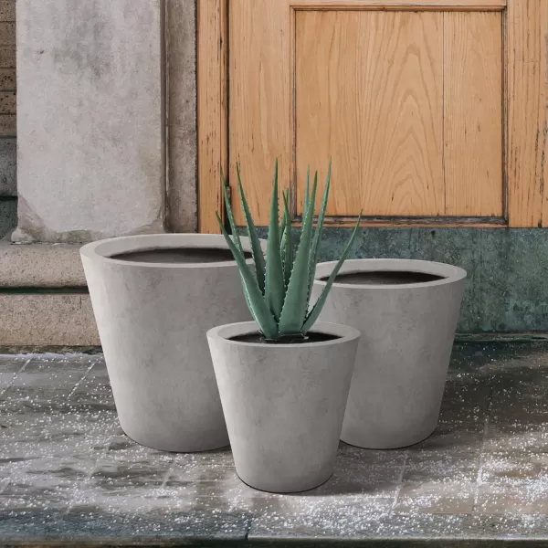 Kante 18.3", 15.3" and 12.4" D Cylindrical Charcoal Finish Lightweight Concrete Modern Planters  Outdoor Indoor Large Planter Pots with Drainage Holes for Patio, Backyard, Living Room