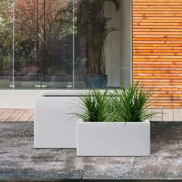 Kante 19.5" L Rectangular Concrete Planters, Outdoor Indoor Modern Plant Pot with Drainage Hole and Rubber Plug for Garden, Patio, Charcoal Finish