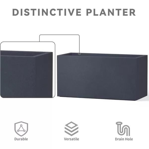 Kante 19.5" L Rectangular Concrete Planters, Outdoor Indoor Modern Plant Pot with Drainage Hole and Rubber Plug for Garden, Patio, Charcoal Finish