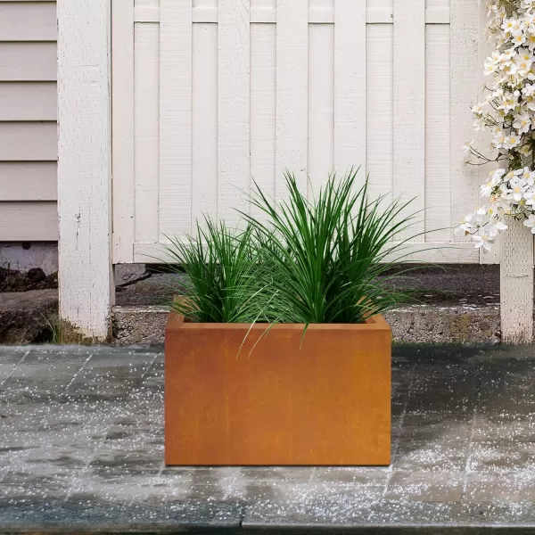 Kante 19.5" L Rectangular Concrete Planters, Outdoor Indoor Modern Plant Pot with Drainage Hole and Rubber Plug for Garden, Patio, Charcoal Finish
