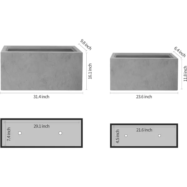 Kante 19.5" L Rectangular Concrete Planters, Outdoor Indoor Modern Plant Pot with Drainage Hole and Rubber Plug for Garden, Patio, Charcoal Finish