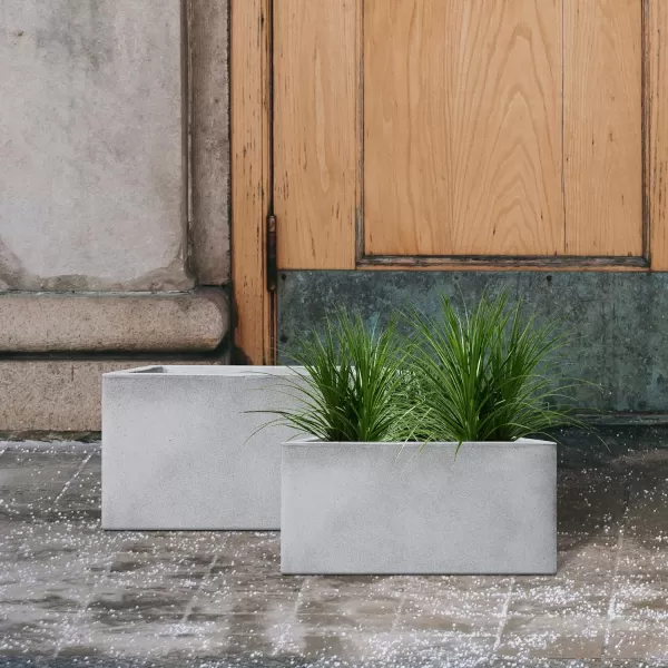 Kante 19.5" L Rectangular Concrete Planters, Outdoor Indoor Modern Plant Pot with Drainage Hole and Rubber Plug for Garden, Patio, Charcoal Finish