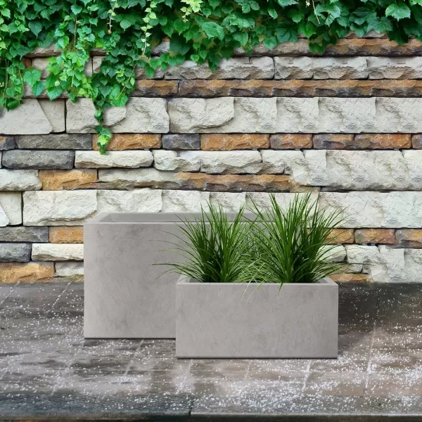 Kante 19.5" L Rectangular Concrete Planters, Outdoor Indoor Modern Plant Pot with Drainage Hole and Rubber Plug for Garden, Patio, Charcoal Finish