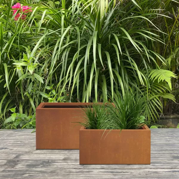 Kante 19.5" L Rectangular Concrete Planters, Outdoor Indoor Modern Plant Pot with Drainage Hole and Rubber Plug for Garden, Patio, Charcoal Finish