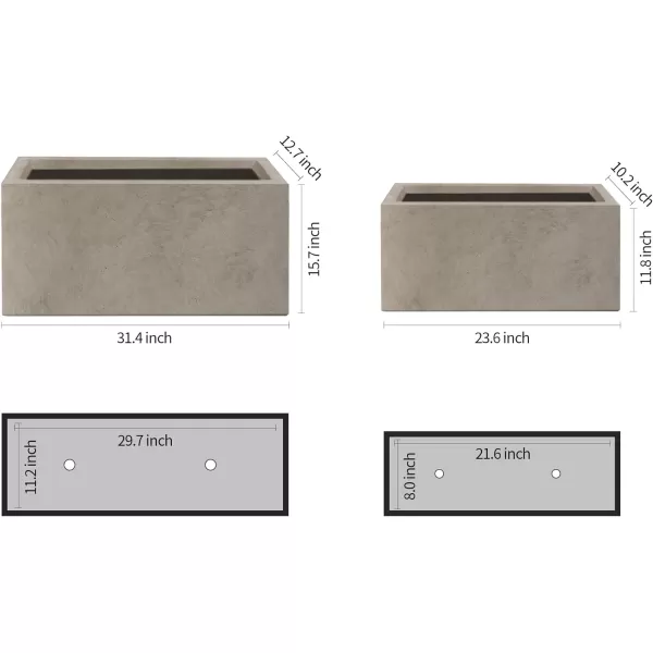 Kante 19.5" L Rectangular Concrete Planters, Outdoor Indoor Modern Plant Pot with Drainage Hole and Rubber Plug for Garden, Patio, Charcoal Finish