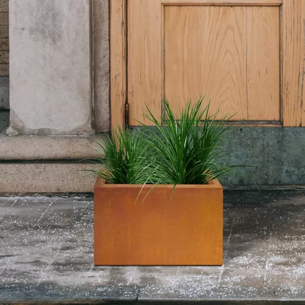 Kante 19.5" L Rectangular Concrete Planters, Outdoor Indoor Modern Plant Pot with Drainage Hole and Rubber Plug for Garden, Patio, Charcoal Finish