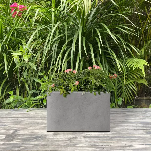 Kante 19.5" L Rectangular Concrete Planters, Outdoor Indoor Modern Plant Pot with Drainage Hole and Rubber Plug for Garden, Patio, Charcoal Finish