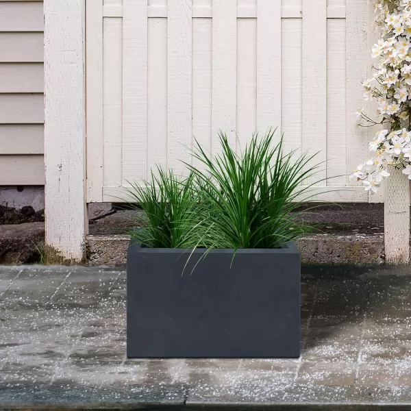 Kante 19.5" L Rectangular Concrete Planters, Outdoor Indoor Modern Plant Pot with Drainage Hole and Rubber Plug for Garden, Patio, Charcoal Finish