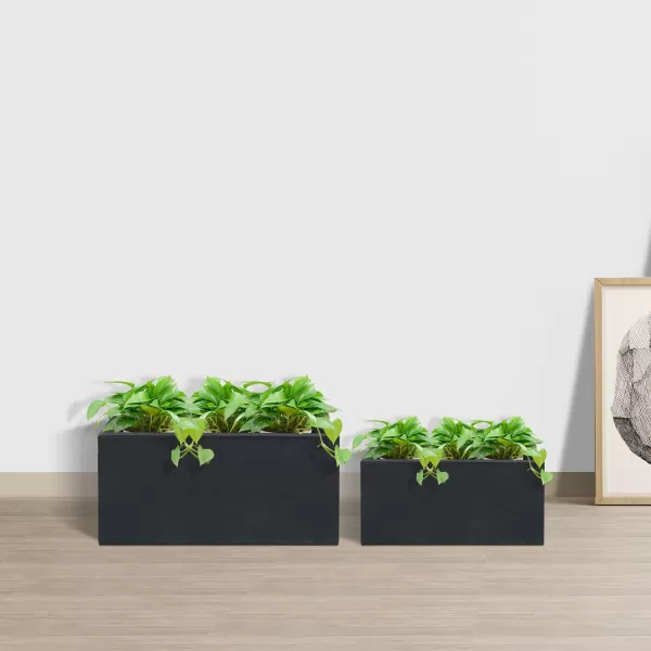 Kante 19.5" L Rectangular Concrete Planters, Outdoor Indoor Modern Plant Pot with Drainage Hole and Rubber Plug for Garden, Patio, Charcoal Finish