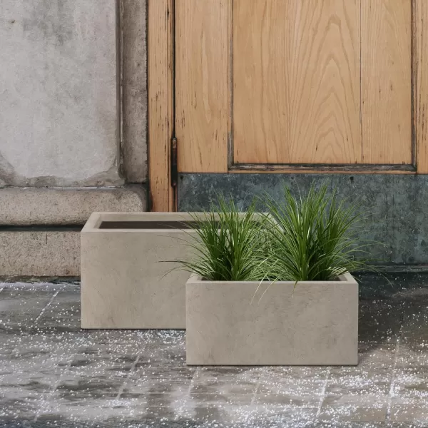 Kante 19.5" L Rectangular Concrete Planters, Outdoor Indoor Modern Plant Pot with Drainage Hole and Rubber Plug for Garden, Patio, Charcoal Finish