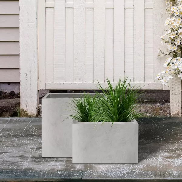 Kante 19.5" L Rectangular Concrete Planters, Outdoor Indoor Modern Plant Pot with Drainage Hole and Rubber Plug for Garden, Patio, Charcoal Finish