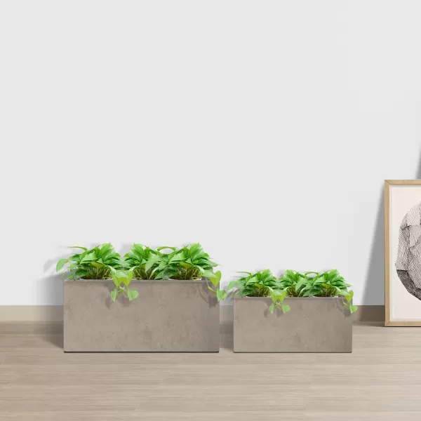 Kante 19.5" L Rectangular Concrete Planters, Outdoor Indoor Modern Plant Pot with Drainage Hole and Rubber Plug for Garden, Patio, Charcoal Finish