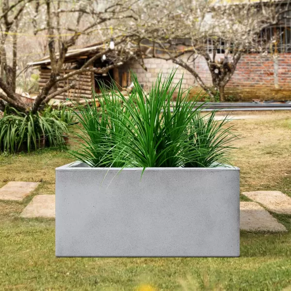 Kante 19.5" L Rectangular Concrete Planters, Outdoor Indoor Modern Plant Pot with Drainage Hole and Rubber Plug for Garden, Patio, Charcoal Finish