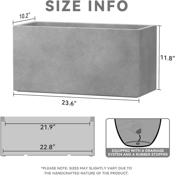 Kante 19.5" L Rectangular Concrete Planters, Outdoor Indoor Modern Plant Pot with Drainage Hole and Rubber Plug for Garden, Patio, Charcoal Finish