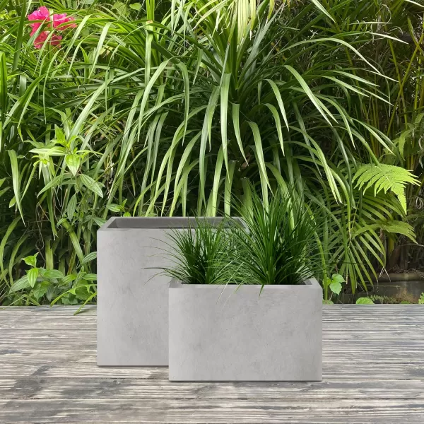 Kante 19.5" L Rectangular Concrete Planters, Outdoor Indoor Modern Plant Pot with Drainage Hole and Rubber Plug for Garden, Patio, Charcoal Finish
