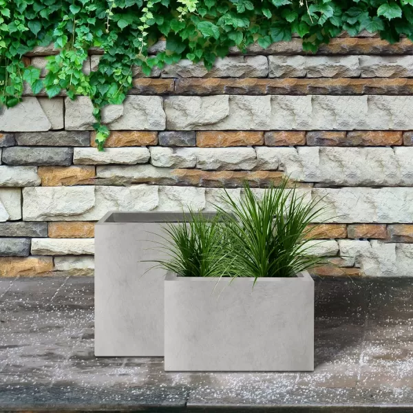 Kante 19.5" L Rectangular Concrete Planters, Outdoor Indoor Modern Plant Pot with Drainage Hole and Rubber Plug for Garden, Patio, Charcoal Finish