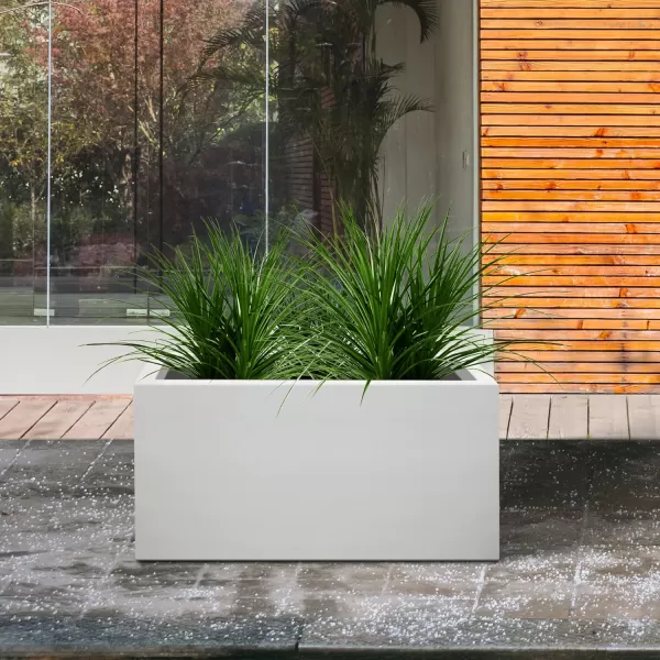 Kante 19.5" L Rectangular Concrete Planters, Outdoor Indoor Modern Plant Pot with Drainage Hole and Rubber Plug for Garden, Patio, Charcoal Finish