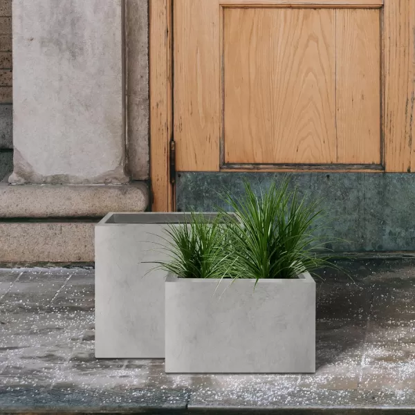 Kante 19.5" L Rectangular Concrete Planters, Outdoor Indoor Modern Plant Pot with Drainage Hole and Rubber Plug for Garden, Patio, Charcoal Finish