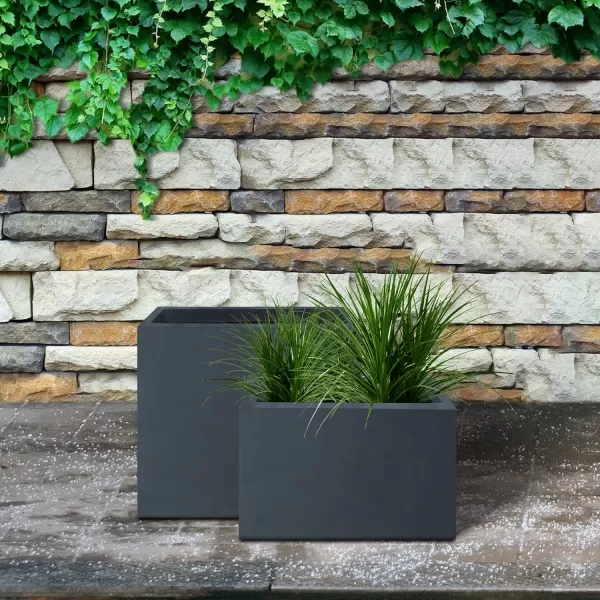 Kante 19.5" L Rectangular Concrete Planters, Outdoor Indoor Modern Plant Pot with Drainage Hole and Rubber Plug for Garden, Patio, Charcoal Finish