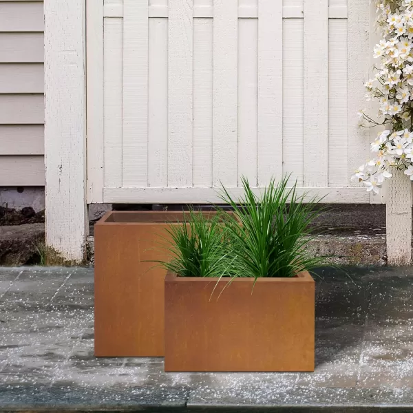 Kante 19.5" L Rectangular Concrete Planters, Outdoor Indoor Modern Plant Pot with Drainage Hole and Rubber Plug for Garden, Patio, Charcoal Finish