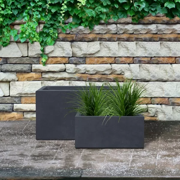 Kante 19.5" L Rectangular Concrete Planters, Outdoor Indoor Modern Plant Pot with Drainage Hole and Rubber Plug for Garden, Patio, Charcoal Finish