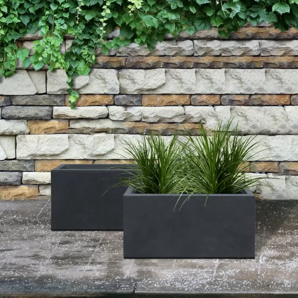 Kante 19.5" L Rectangular Concrete Planters, Outdoor Indoor Modern Plant Pot with Drainage Hole and Rubber Plug for Garden, Patio, Charcoal Finish