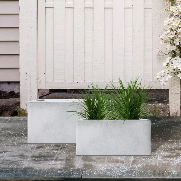 Kante 19.5" L Rectangular Concrete Planters, Outdoor Indoor Modern Plant Pot with Drainage Hole and Rubber Plug for Garden, Patio, Charcoal Finish
