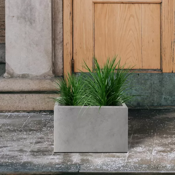 Kante 19.5" L Rectangular Concrete Planters, Outdoor Indoor Modern Plant Pot with Drainage Hole and Rubber Plug for Garden, Patio, Charcoal Finish