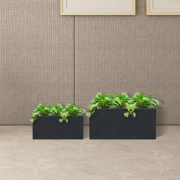 Kante 19.5" L Rectangular Concrete Planters, Outdoor Indoor Modern Plant Pot with Drainage Hole and Rubber Plug for Garden, Patio, Charcoal Finish