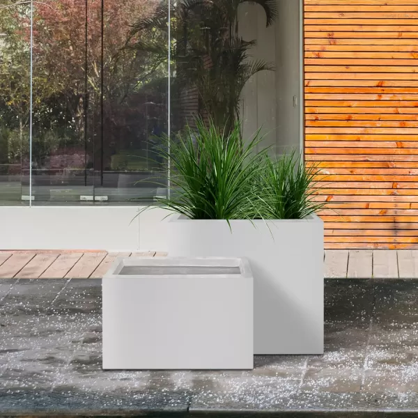 Kante 19.5" L Rectangular Concrete Planters, Outdoor Indoor Modern Plant Pot with Drainage Hole and Rubber Plug for Garden, Patio, Charcoal Finish