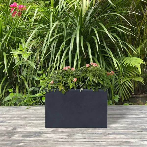 Kante 19.5" L Rectangular Concrete Planters, Outdoor Indoor Modern Plant Pot with Drainage Hole and Rubber Plug for Garden, Patio, Charcoal Finish