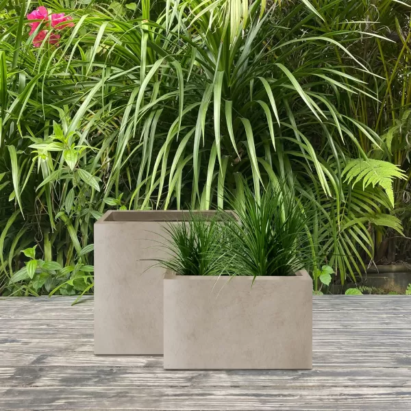 Kante 19.5" L Rectangular Concrete Planters, Outdoor Indoor Modern Plant Pot with Drainage Hole and Rubber Plug for Garden, Patio, Charcoal Finish