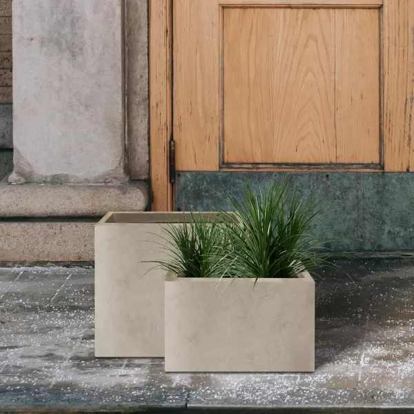 Kante 19.5" L Rectangular Concrete Planters, Outdoor Indoor Modern Plant Pot with Drainage Hole and Rubber Plug for Garden, Patio, Charcoal Finish